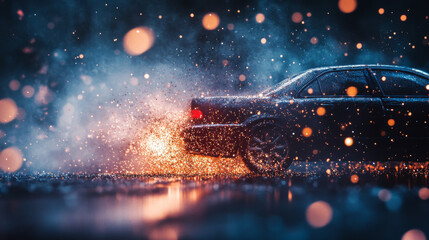 Fototapeta premium Car from the particles. Car crumbles into small dots and circles.