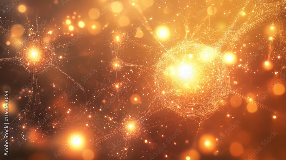 Poster conceptual image of quantum connectivity with entangled orbs glowing brightly in contrasting hues