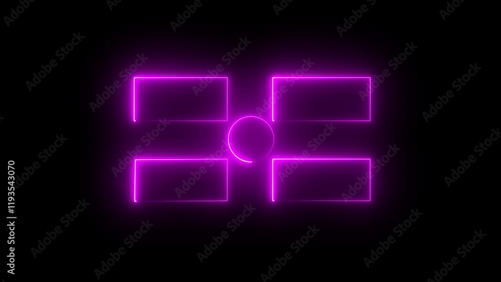 Aufkleber rectangle and circle shape blank area colorful neon animation on black background. purple neon end s