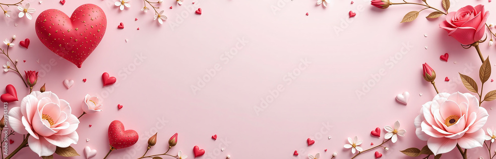 Poster A Heartwarming Design For A Romantic Valentines Card Features A Soft Pink Background With Intricate Floral Patterns And Delicate Golden Accents. 00002