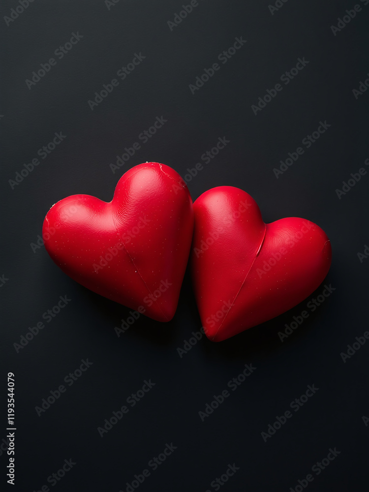 Poster a pair of red hearts are placed against a dark backdrop creating a bold and striking visual effect o