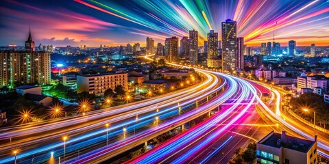 Obraz premium Long Exposure Light Trails Celebrate Good News - Cityscape at Night