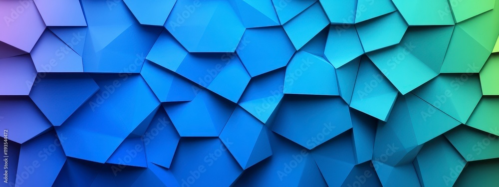 Poster abstract geometric shapes in shades of blue and green create a visually striking background for desi