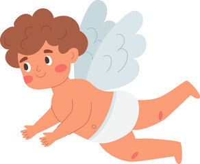 Cupid in flight. Valentine's Day. Vector illustration.
