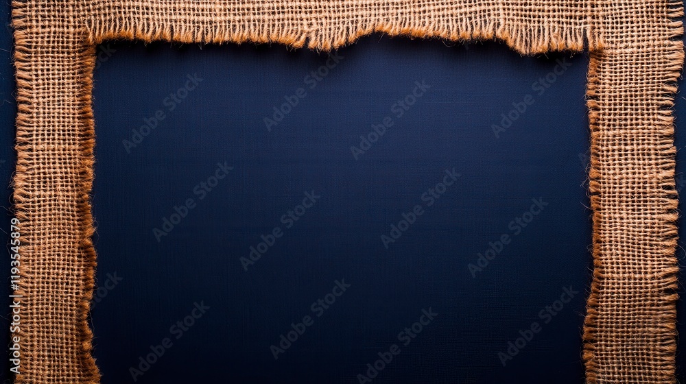 Poster rustic burlap frame on a dark background, creating a unique space for text or art with a natural, te