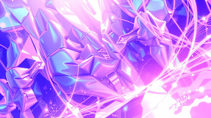 3D rendering of an abstract background with iridescent futuristic design elements, illuminated by artistic lighting to create a visually striking composition of abstract shapes