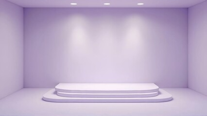 Fototapeta premium Modern Lavender Display Room with Tiered Platform and Atmospheric Lighting