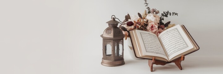Quran Flowers Lantern Peaceful Islamic Setting