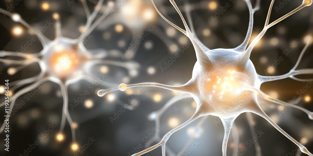 Poster a close-up view of neurons showcasing their intricate structures and connections, highlighting their
