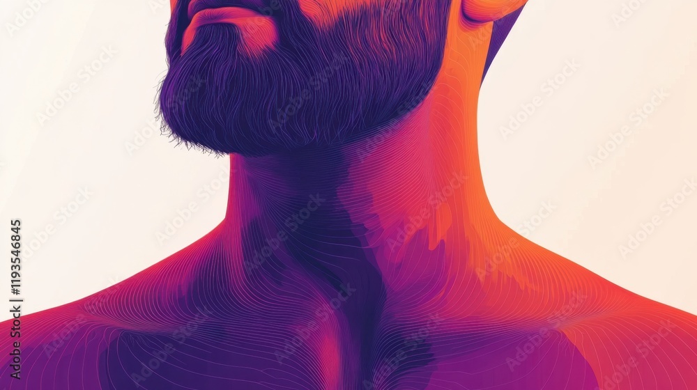 Poster vibrant abstract portrait of a man with stylized features and rich color gradients representing emot