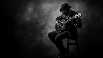 A silhouette of a guitarist deeply engrossed in his music performance.