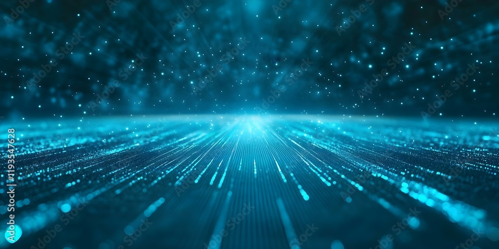 Aufkleber a futuristic, digital landscape with glowing particles and lines creating a sense of depth and movem