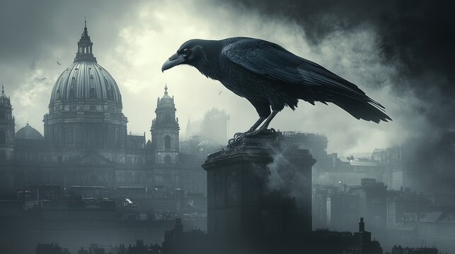 Massive crow cawing atop city hall, a dark omen -