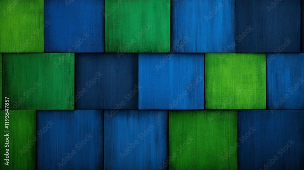 Poster vibrant abstract background featuring a checkerboard pattern of blue and green textured blocks, idea