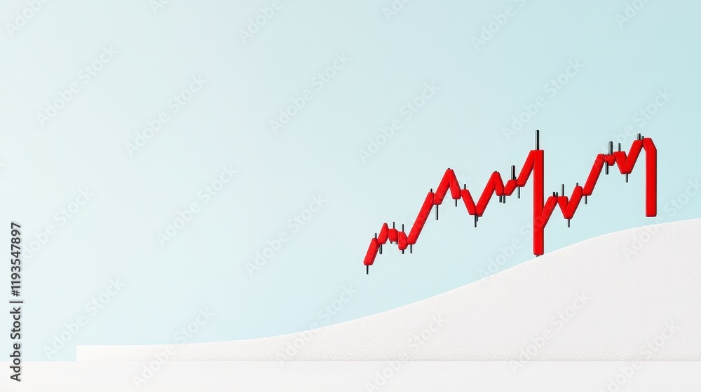 Poster abstract representation of a financial market trend with a red candlestick chart on a minimalistic b