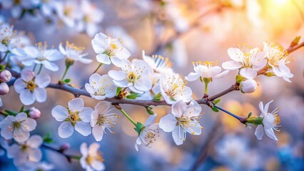 Obraz premium Long Exposure Spring Plum Blossom White Flowers, Delicate Petals, Blurred Background, Soft Light