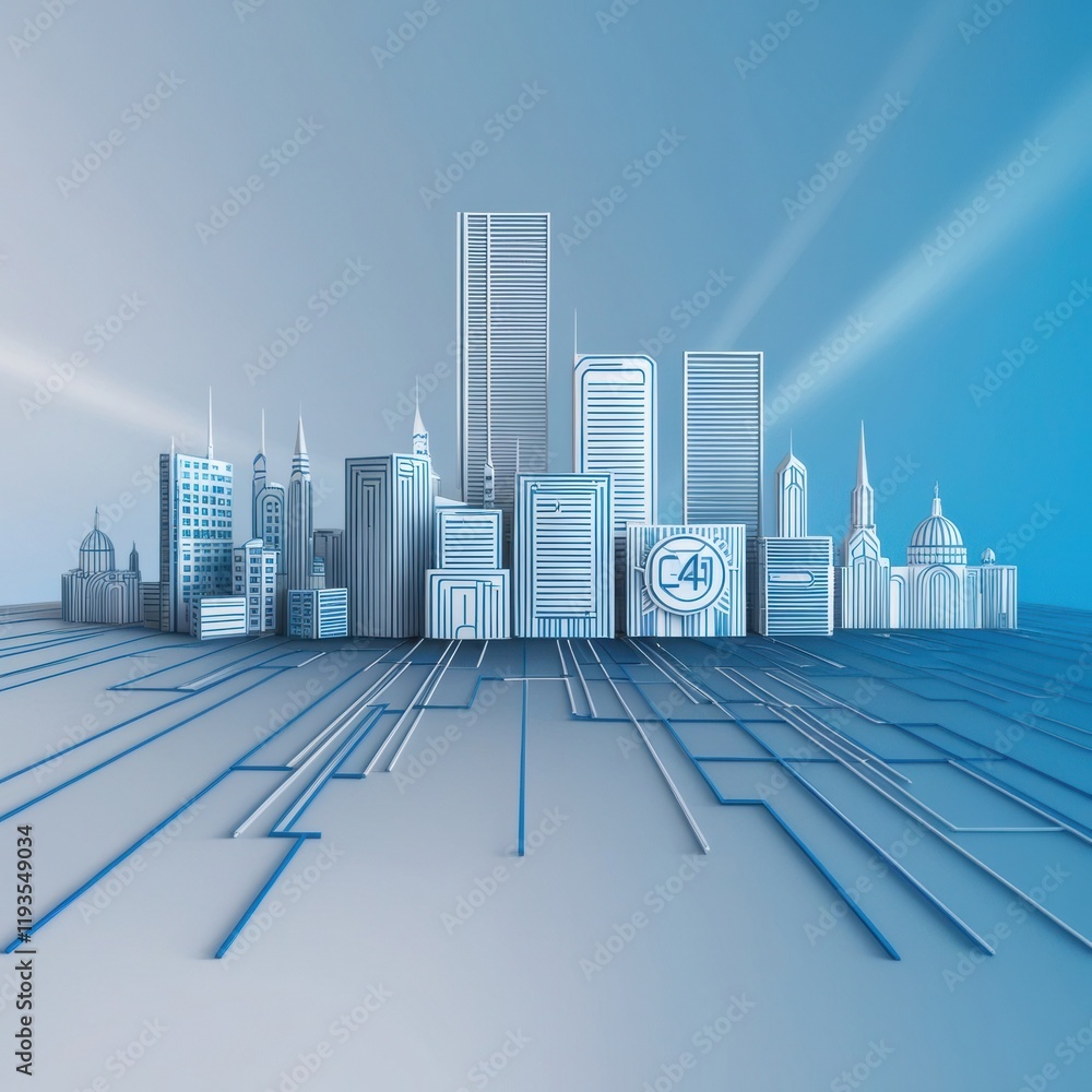 Poster blue cityscape: an abstract representation of urban architecture
