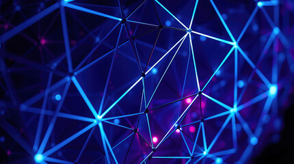 An abstract digital artwork, a complex network of interconnected dark and bright triangular shapes forming a complex three-dimensional structure.