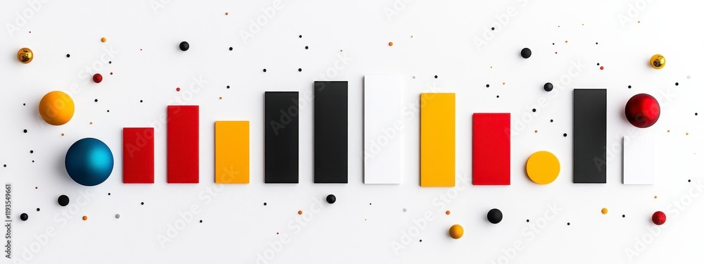 Poster colorful geometric shapes arranged on a white background creating a vibrant abstract composition for