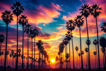 Los Angeles Palm Trees: Iconic Sunset Silhouette, Urban Oasis