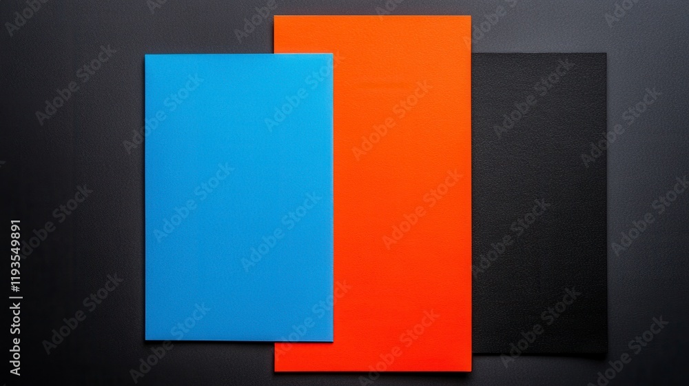 Poster three vibrant and textured colored papers arranged on a dark surface for creative design backgrounds