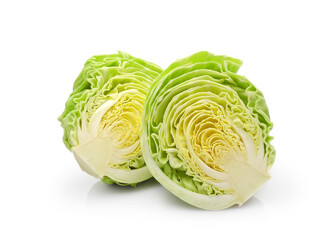 Halves of fresh green cabbage isolated on white background      