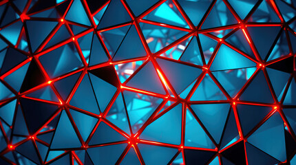 An abstract digital artwork, a complex network of interconnected dark and bright triangular shapes forming a complex three-dimensional structure.
