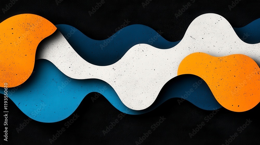 Poster abstract wave forms in vibrant colors on a black background showcasing dynamic shapes and fluid comp