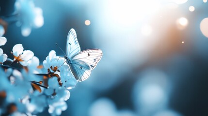 Butterfly on blossom, spring garden, sunlit