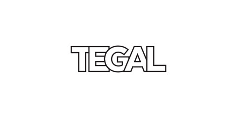 Tegal in the Indonesia emblem. The design features a geometric style, vector illustration with bold typography in a modern font. The graphic slogan lettering.