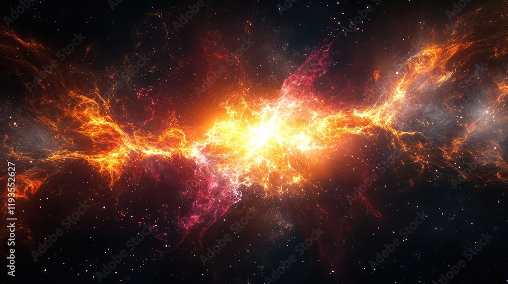 Poster conceptual visualization of quantum entanglement with bright, interconnected energy nodes in dark sp
