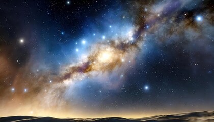 Colorful nebulae with bright stars shining in the dark blue universe.