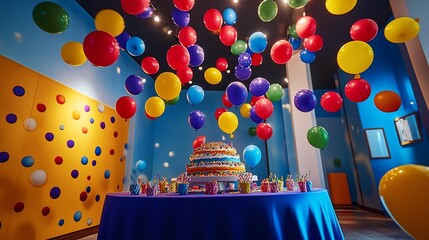 Obraz premium Colorful Balloons Celebrate Birthday Cake Delight