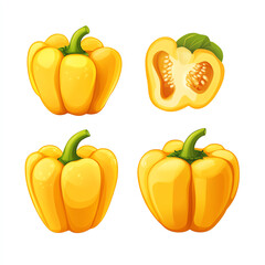 Colorful illustration of yellow bell peppers, showcasing whole peppers and a cross-section view for culinary inspiration.