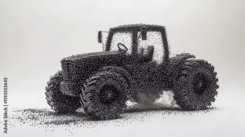 Poster tractor of the particles. the tractor consists of small dots and circles.