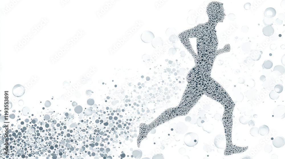Poster runner of the particles. athlete consists of circles and points. vector illustration