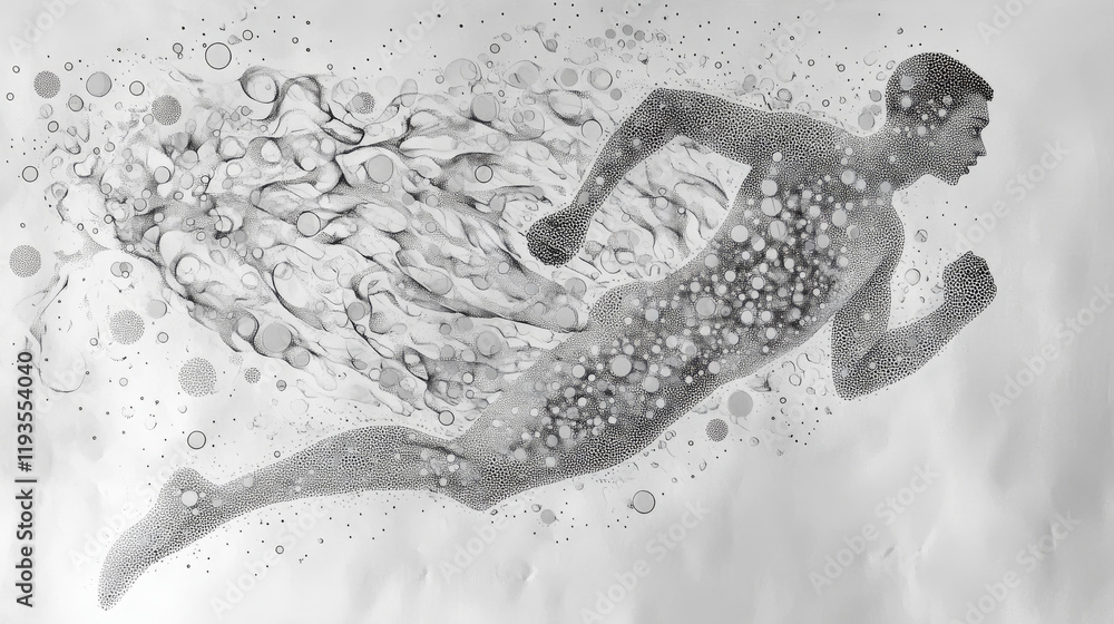 Poster runner of the particles. athlete consists of circles and points. vector illustration
