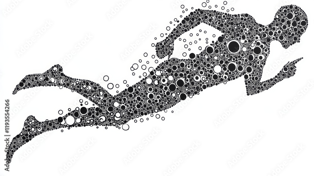 Poster runner of the particles. athlete consists of circles and points. vector illustration