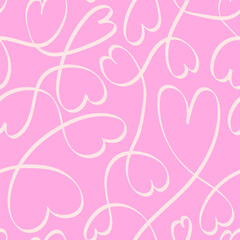 Single Line Hearts Abstract Seamless Pattern