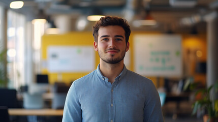 Obraz premium Confident Businessman in a Modern Office with a Bright and Professional Atmosphere