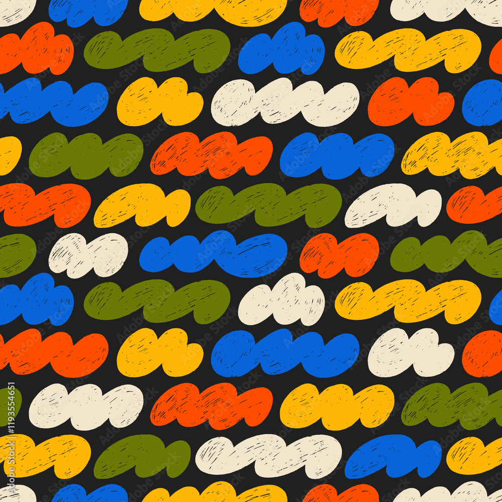 Leinwandbilder colorful cute funky seamless pattern with crayon drawn clouds or organic shapes. hand drawn vector g