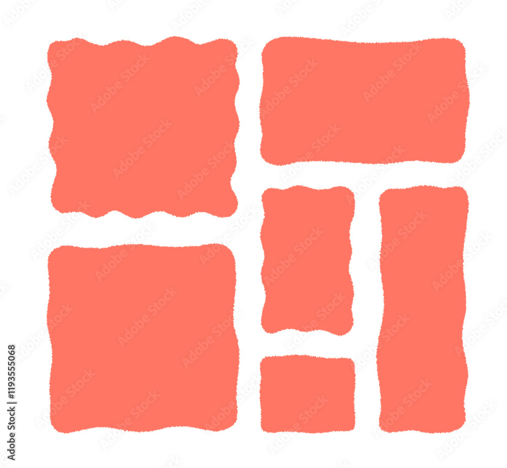 Poster hand drawn red organic rectangles and squares with wavy jagged borders. quote minimalist frames blan