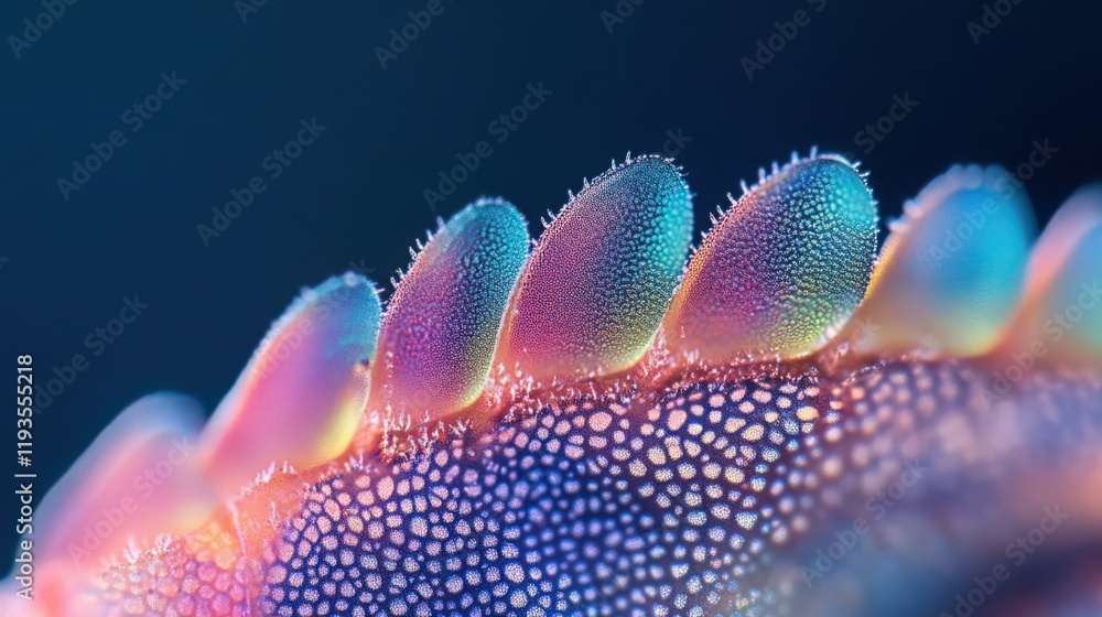 Poster close up view of an organism with unique colorful patterns and spiky details