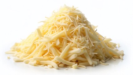 Fototapeta premium Stos startego sera mozzarella w słabym świetle, izolowane białe tło. Zdjęcie stockowe