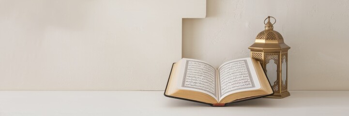 Quran and Lantern Islamic Holy Book and Light