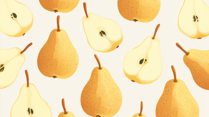 Vector seamless pattern of pears. Chaotic pears
