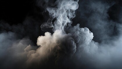 White smoke creating abstract shapes rising on dark background.