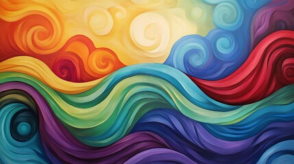 Obraz premium Abstract Rainbow Waves Swirling Colorful Design