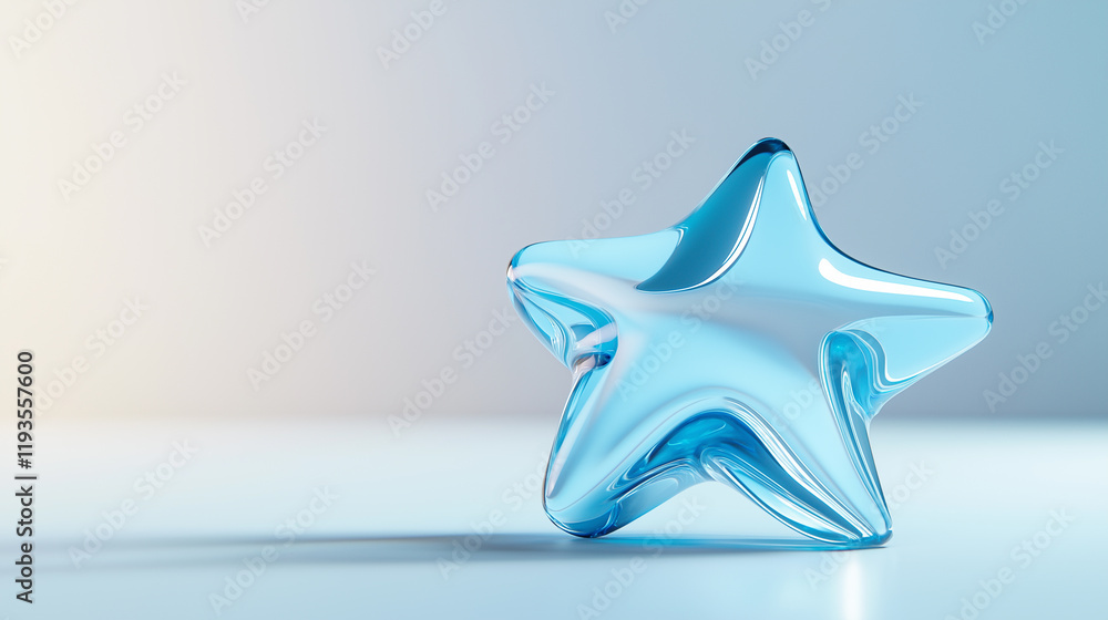 Poster a transparent blue star-shaped glass object placed on a gradient background with soft lighting.