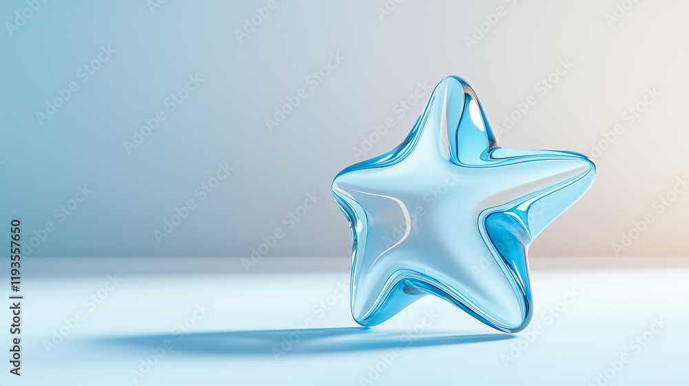 Poster a transparent blue star-shaped glass object placed on a gradient background with soft lighting.